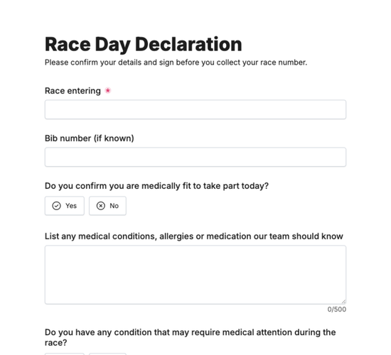 Race Day Waiver & Medical Declaration Form