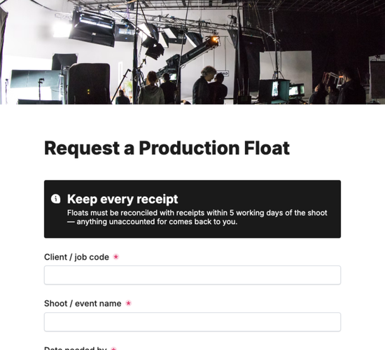 Production Float & Petty Cash Request Form
