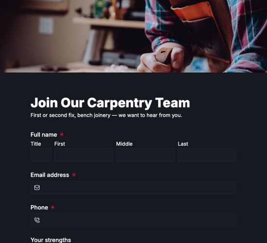 Carpenter Job Application Form