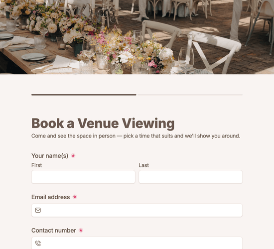 Wedding Venue Viewing Booking Form