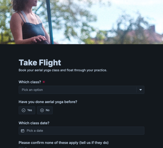 Aerial Yoga Class Booking Form