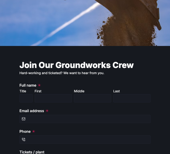 Groundworker Job Application Form