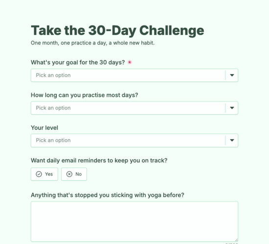30-Day Yoga Challenge Sign-Up Form