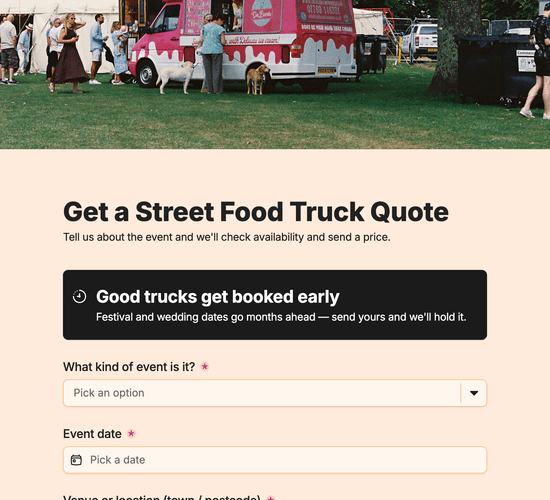 Street Food Truck Event Booking Enquiry Form