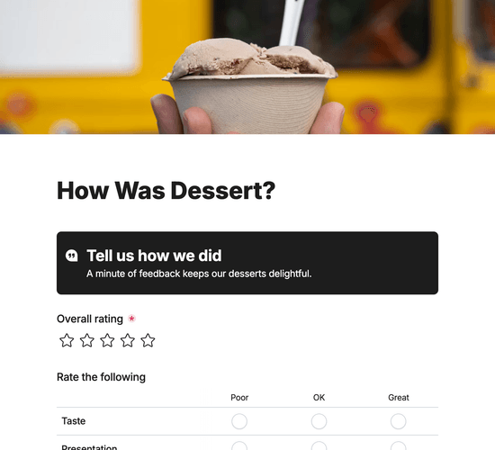 Dessert Catering Feedback Form