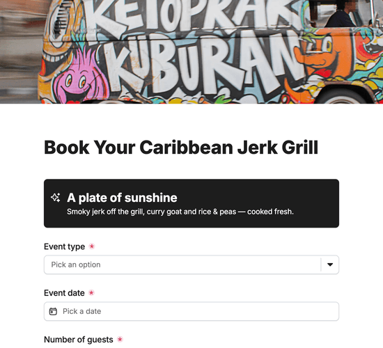 Caribbean Jerk Grill Booking Form