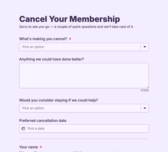 Gym Membership Cancellation Form