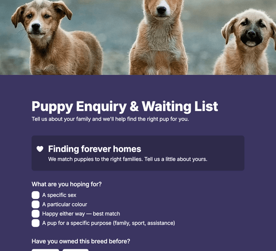 Puppy Enquiry & Waiting List Form