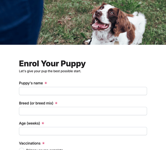 Puppy Training Course Enrolment Form