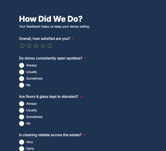 Retail Cleaning Feedback Form