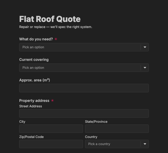 Flat Roof Quote Request Form