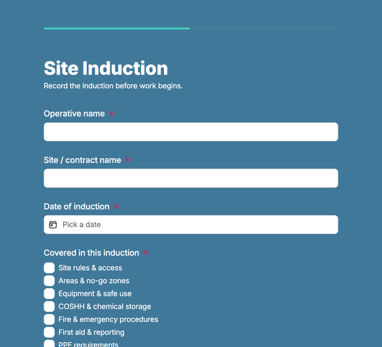 Cleaning Operative Site Induction Form