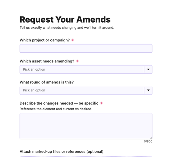 Creative Revision & Amends Request Form