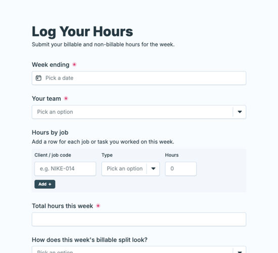 Weekly Timesheet & Billable Hours Form