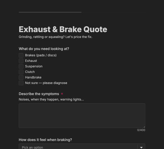Exhaust & Brake Repair Quote Form