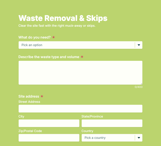 Waste Removal & Skip Inquiry Form