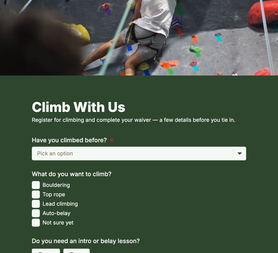 Rock Climbing Waiver & Registration Form