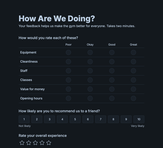 Gym Member Satisfaction Survey Form