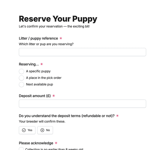 Puppy Reservation & Deposit Agreement Form