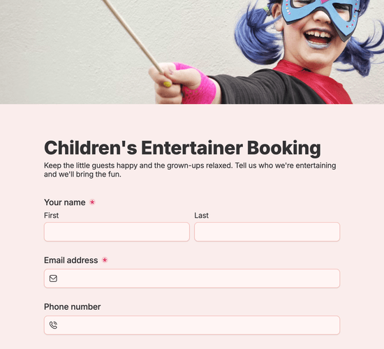 Children's Entertainer Booking Form