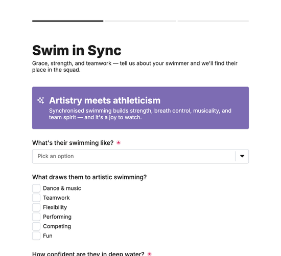 Synchronised & Artistic Swimming Intake Form