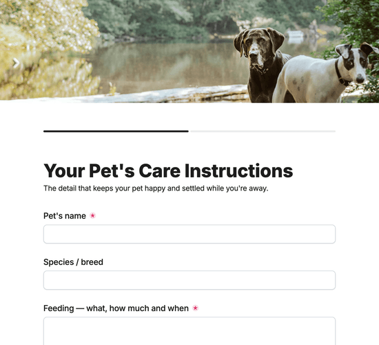 Pet Care Instructions & Feeding Routine Form