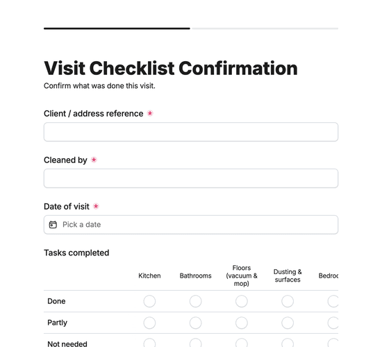 Cleaning Visit Checklist Confirmation Form