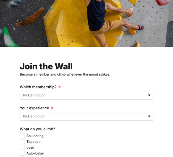 Climbing Gym Membership Form