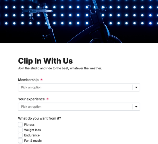 Indoor Cycling Studio Membership Form