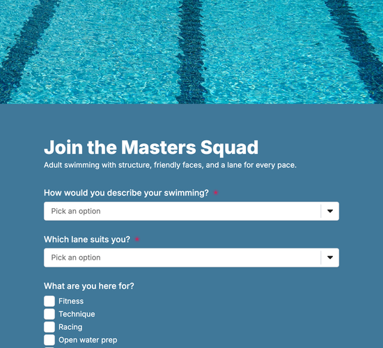 Masters Swim Club Membership Form