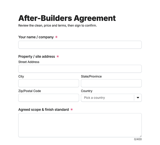 After-Builders Cleaning Agreement Form