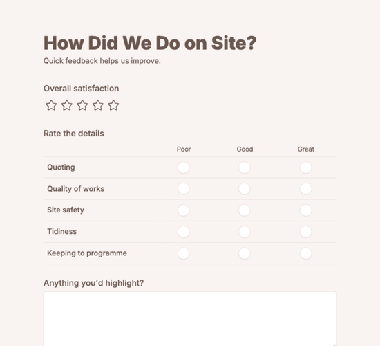 Groundworks Feedback Form