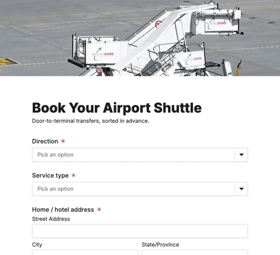 Airport Shuttle Transfer Booking Form