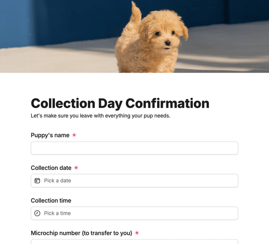 New Owner Puppy Pack & Collection Confirmation Form