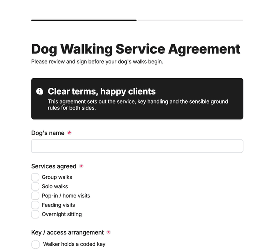 Dog Walking Service Agreement & Key-Holding Form