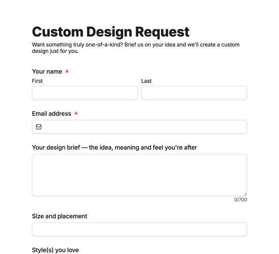 Custom Tattoo Design Request Form