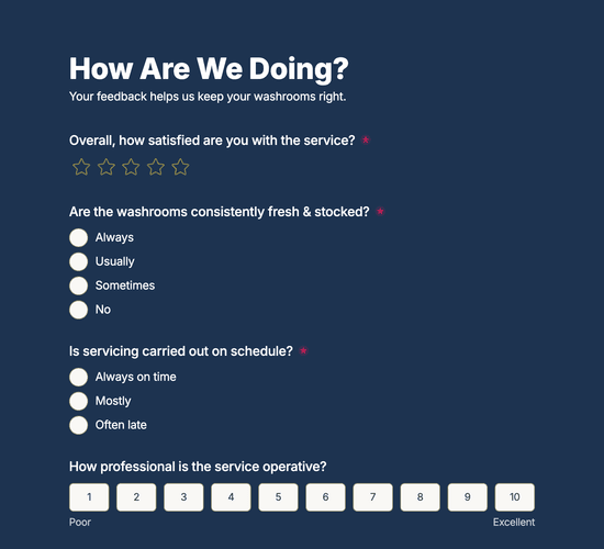 Washroom Services Feedback Form