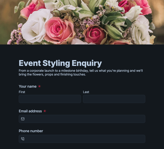Event Styling Enquiry Form