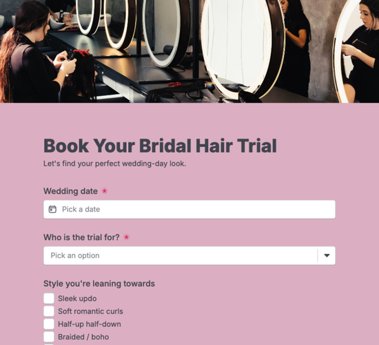 Bridal Hair Trial Booking Form