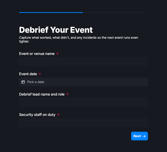 Post-Event Security Debrief Form