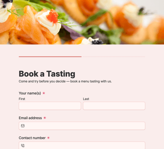 Catering Tasting Session Booking Form