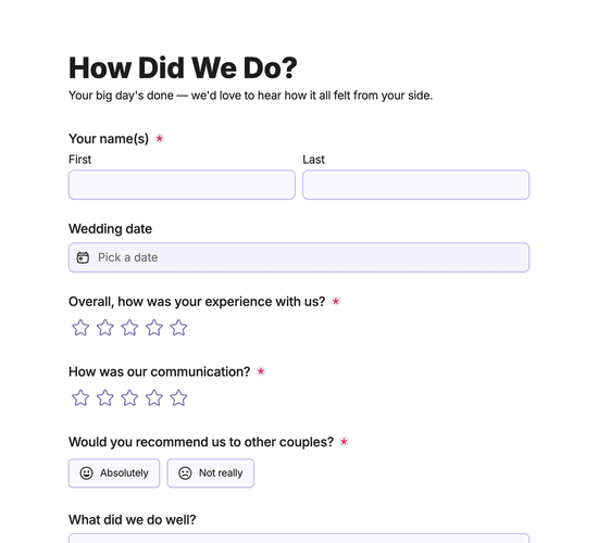 Wedding Planner Feedback Form