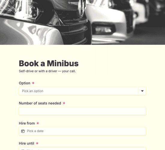 Minibus Hire Booking Form