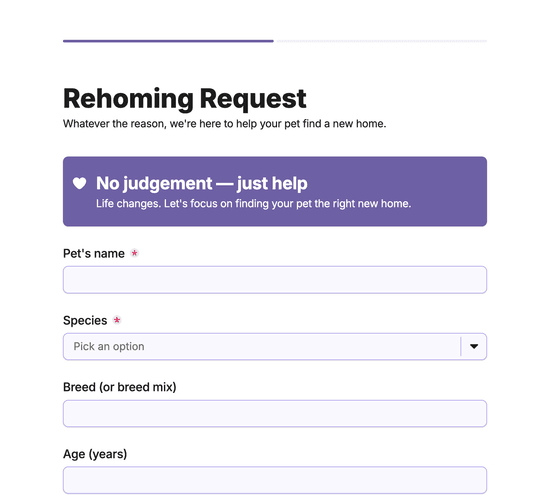 Pet Surrender & Rehoming Request Form