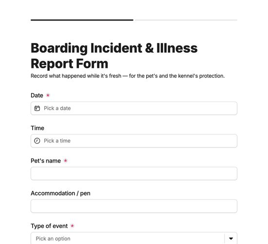 Kennel Incident, Illness & Vet Visit Report Form