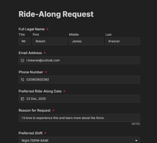Ride Along Application Form