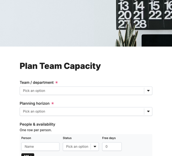 Capacity & Resourcing Planning Form