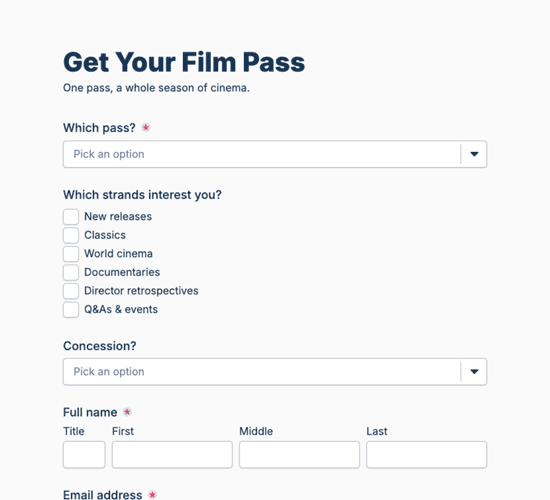 Season Ticket & Film Pass Registration Form