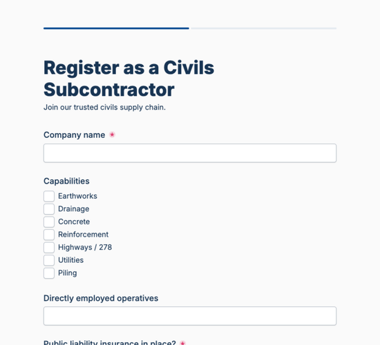 Civils Subcontractor Registration Form