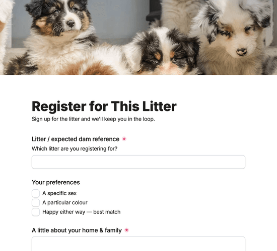 Litter Registration & Waiting-List Sign-Up Form